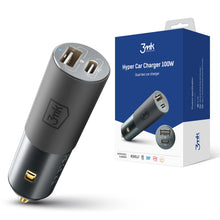 Заредете изображение във визуализатора на галерията – 3mk Hyper Car Charger USB-C USB-A 100W - silver
