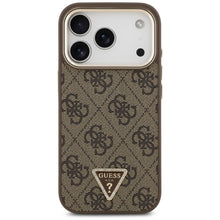 Заредете изображение във визуализатора на галерията – GUESS case for IPHONE 17 Pro compatible with MagSafe GUHMP17LP4GTDGMW (4G PU W/ Triangle Logo) gold brown

