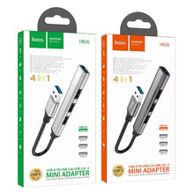 Заредете изображение във визуализатора на галерията – Adapter HUB 4in1 (USB 3.0+USB 2.0 x 3) USB-A Hoco HB26 szary
