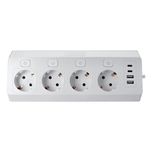 Заредете изображение във визуализатора на галерията – Power strip with 4 sockets max 3680W, 2xUSB A, 2x type C ports with 2m power cable E42 white
