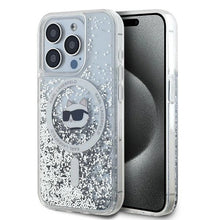 Заредете изображение във визуализатора на галерията – Karl Lagerfeld Liquid Glitter Choupette Head MagSafe case for iPhone 15 Pro - transparent
