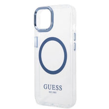 Заредете изображение във визуализатора на галерията – Guess Metal Outline MagSafe case for iPhone 14 Plus - blue
