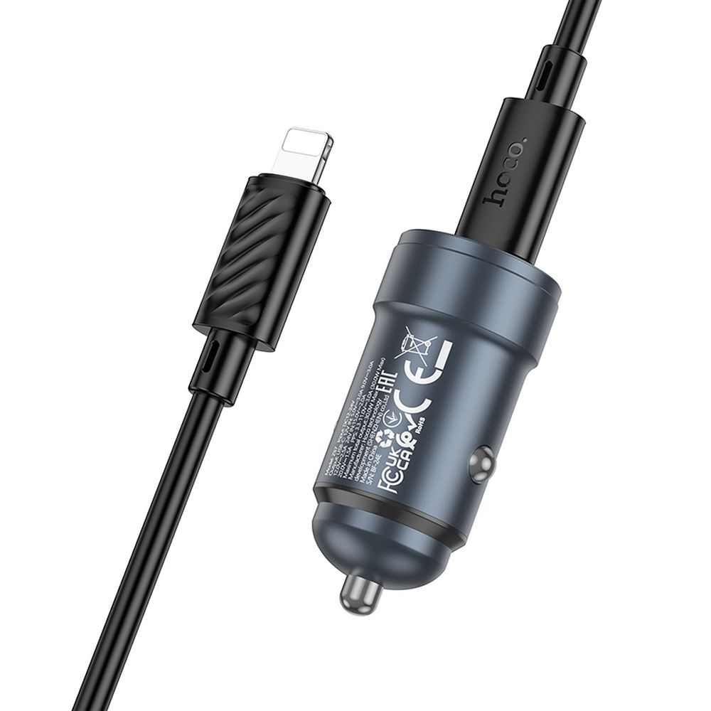 HOCO car charger Type C + cable Type C to Lightning PD QC 30W Z57 metal gray