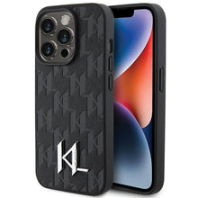 Заредете изображение във визуализатора на галерията – Karl Lagerfeld Leather Monogram Hot Stamp Metal Logo case for iPhone 15 Pro - black
