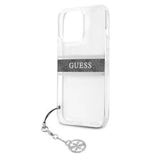 Заредете изображение във визуализатора на галерията – Guess GUHCP13LKB4GGR iPhone 13 Pro / 13 6,1" Transparent hardcase 4G Grey Strap Charm
