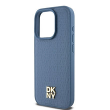 Заредете изображение във визуализатора на галерията – Original Case DKNY hardcase Leather Monogram Pattern Metal Logo MagSafe DKHMP15LPSHRPSB for Iphone 15 Pro blue
