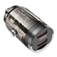 Заредете изображение във визуализатора на галерията – Borofone Car charger BZ29B Outstanding - 2xType C - PD 36W 3A transparent-black
