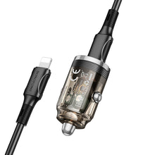 Заредете изображение във визуализатора на галерията – Borofone Car charger BZ29 Ray - Type C - PD 30W 3A with Type C to Lightning transparent-black
