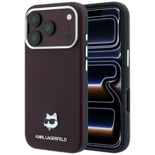 Заредете изображение във визуализатора на галерията – KARL LAGERFELD case for IPHONE 18 Pro/ 17 Pro compatible with MagSafe (Grained Choupette Head Metal) burgundy
