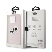Заредете изображение във визуализатора на галерията – Karl Lagerfeld Silicone Karl&amp;Choupette MagSafe case for iPhone 15 Pro - pink
