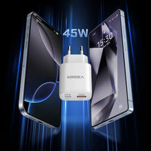 Заредете изображение във визуализатора на галерията – Phone charger VEGER USB A + Type C PD Super Charge PPS 45W + data cable Type C to C 100W TR101 white
