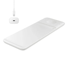 Заредете изображение във визуализатора на галерията – Samsung Trio EP-P6300TWEGEU 3in1 inductive charger for phone / Galaxy Watch / Buds - white + mains charger + cable
