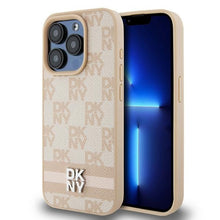 Заредете изображение във визуализатора на галерията – Original Case DKNY hardcase Leather Checkered Mono Pattern &amp; Printed Stripes DKHCP15XPCPTSSP for Iphone 15 Pro Max pink
