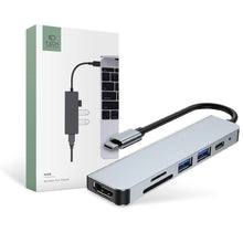 Заредете изображение във визуализатора на галерията – HUB Tech-Protect V4 6in1 USB-C - USB-A 3.0 / USB-A 2.0 / USB-C / HDMI / micro SD / TF / SD card reader - gray
