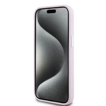 Заредете изображение във визуализатора на галерията – DKNY case for IPHONE 15 compatible with MagSafe DKHMP15SSMCHLP (DKNY HC MagSafe Silicone W/Horizontal Metal Logo) pink
