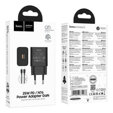 Заредете изображение във визуализатора на галерията – Phone charger Hoco USB C QC PD 25W + cable USB C to USB C N76 black
