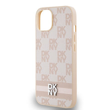 Заредете изображение във визуализатора на галерията – Original Case DKNY hardcase Leather Checkered Mono Pattern &amp; Printed Stripes DKHCP14SPCPTSSP for Iphone 14/15/13 pink
