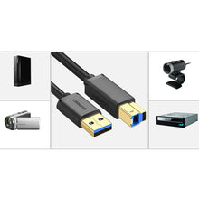 Заредете изображение във визуализатора на галерията – Ugreen US210 30753 Printer Cable USB-A 3.0 / USB-B 5Gbps 1m - Black
