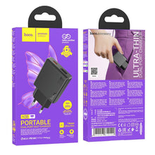Заредете изображение във визуализатора на галерията – HOCO slim wall charger USB A + Type C PD QC3.0 3A 20W N38 black
