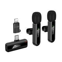 Заредете изображение във визуализатора на галерията – Wireless double microphone Lightning / USB C Hoco L20A black
