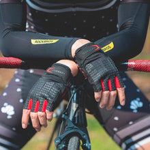 Заредете изображение във визуализатора на галерията – Rockbros S169BR M cycling gloves with gel inserts - black and red
