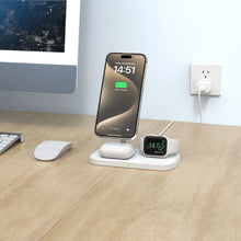 Заредете изображение във визуализатора на галерията – Tech-Protect QI15W-A22 inductive MagSafe charger with 3in1 MagSafe stand for smartphone / Apple Watch / AirPods - white

