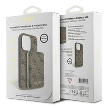 Заредете изображение във визуализатора на галерията – Guess 4G Metal Logo case set for iPhone 15 Pro Max + 5000mAh MagSafe power bank - brown
