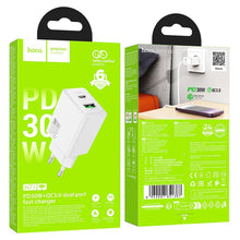 Заредете изображение във визуализатора на галерията – HOCO wall charger USB A + Type C PD QC3.0 AFC 3A 30W N71 white
