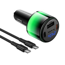 Заредете изображение във визуализатора на галерията – Car charger Hoco USB A + 2xUSB C PD QC3.0 57W with USB C to C cable Z69B black
