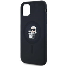 Заредете изображение във визуализатора на галерията – Karl Lagerfeld Silicone Karl&amp;Choupette MagSafe case for iPhone 11 / Xr - black
