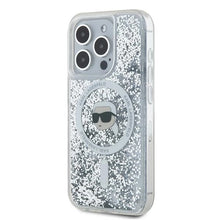 Заредете изображение във визуализатора на галерията – Karl Lagerfeld Liquid Glitter Karl Head MagSafe case for iPhone 15 Pro Max - transparent
