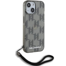Заредете изображение във визуализатора на галерията – Karl Lagerfeld IML Mono KL Pattern &amp; Cord case for iPhone 15 / 14 / 13 - black
