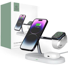 Заредете изображение във визуализатора на галерията – Tech-Protect A12 3in1 MagSafe inductive charger for smartphone / headphones / smartwatch - white

