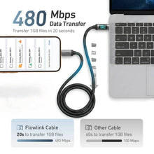 Заредете изображение във визуализатора на галерията – X-ONE FlowLink Running LED data cable - type C to C - 5A max 100W 1,2m black
