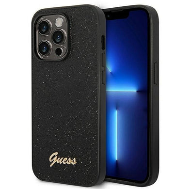 Оригинален гръб GUESS за IPHONE 14 Pro GUHCP14LHGGSHK (Glitter Flakes Script Metal Logo) черен