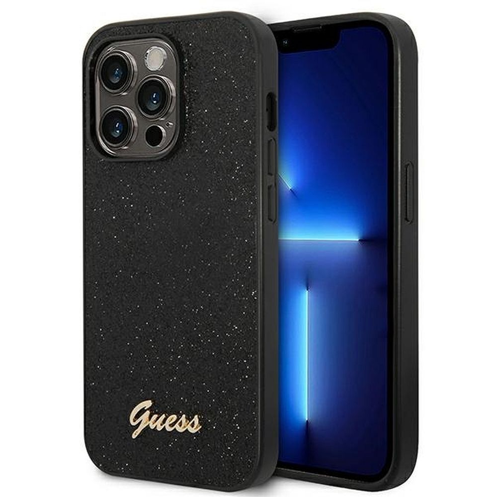 Оригинален гръб GUESS за IPHONE 14 Pro GUHCP14LHGGSHK (Glitter Flakes Script Metal Logo) черен