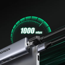 Заредете изображение във визуализатора на галерията – Ugreen CM266 60812 5in1 USB-A 3.0 - RJ45 / 3x USB-A 3.0 / micro USB adapter - gray
