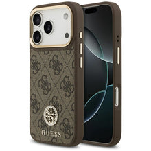 Заредете изображение във визуализатора на галерията – GUESS case for IPHONE 17 Pro compatible with MagSafe GUHMP17LP4GRMDEW (PU W/ 4G Strass Logo) brown
