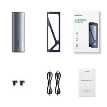 Заредете изображение във визуализатора на галерията – Ugreen CM578 15512 enclosure for M.2 NVMe 10Gbps drive - black + USB-C / USB-A cable + USB-C / USB-C cable
