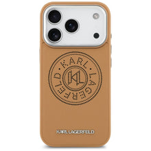 Заредете изображение във визуализатора на галерията – KARL LAGERFELD case for IPHONE 17 Pro Max compatible with MagSafe KLHMP17XPSKRPMW (PU W/ Point &amp; Metal Logo) brown
