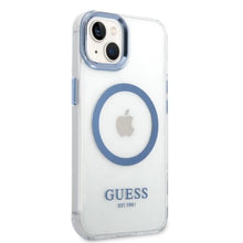 Заредете изображение във визуализатора на галерията – Guess Metal Outline MagSafe case for iPhone 14 Plus - blue
