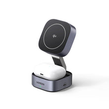 Заредете изображение във визуализатора на галерията – Ugreen W702 3in1 inductive charger with MagSafe / Qi2 and USB-C port for phone / headphones - black

