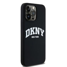 Заредете изображение във визуализатора на галерията – DKNY case for IPHONE 13 Pro Max compatible with MagSafe DKHMP13XSNYACH (DKNY HC MagSafe Silicone W/White Arch Logo) black
