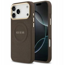 Заредете изображение във визуализатора на галерията – GUESS case for IPHONE 17 Pro Max compatible with MagSafe GUHMP17XPSAMSECW (PU W/ Peony Hot Stamp) brown
