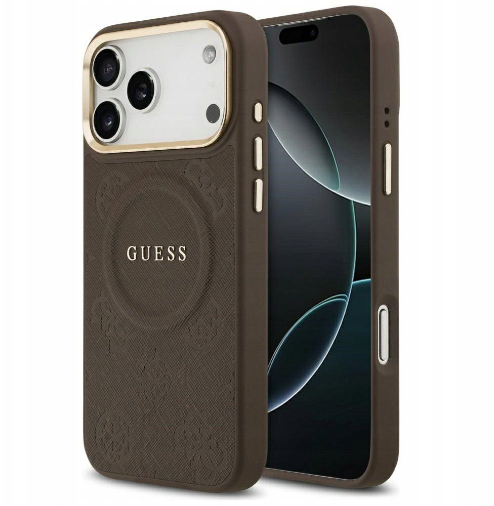 GUESS case for IPHONE 17 Pro Max compatible with MagSafe GUHMP17XPSAMSECW (PU W/ Peony Hot Stamp) brown