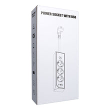 Заредете изображение във визуализатора на галерията – Power strip with 3 sockets max 3680W, 1xUSB A, 2x type C 25W ports with 1,5m power cable E59 white
