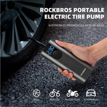 Заредете изображение във визуализатора на галерията – Rockbros 42720001001 electric bicycle pump with LED display + USB-C - USB-A cable - black
