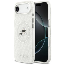 Заредете изображение във визуализатора на галерията – KARL LAGERFELD case for IPHONE 17 Air compatible with MagSafe KLHMP17MHMKBKCHOG (IML Glitter K&amp;C Heads Logo) gray

