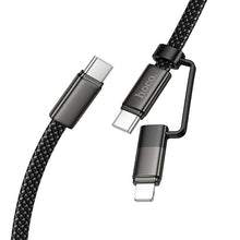 Заредете изображение във визуализатора на галерията – Flat Cable USB C to USB C/iP 2in1 Hoco 3A 60W 1 m X125 black
