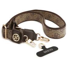 Заредете изображение във визуализатора на галерията – GUESS universal strap GUUCNP4DGMW (4G PU Strap Tether Patch Strass Metal Logo) brown

